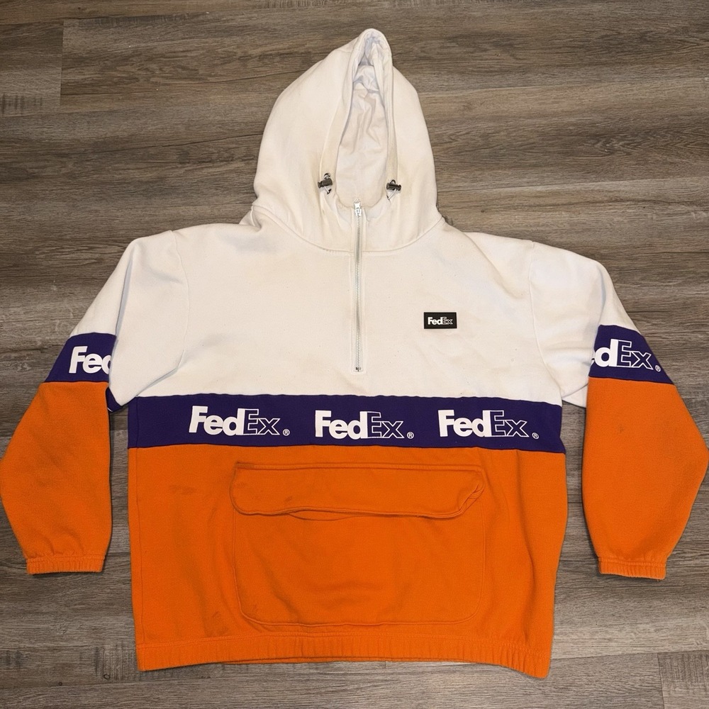 FedEx Quarter Zip Hoodie Pullover Colorblock Orange White Purple Mens XL